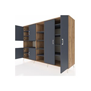 Kronos Dolap 13 Raflı 6 Kapaklı 220x59x163 Çam-antrasit