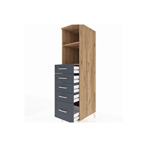 Kronos Dolap 2 Raflı 5 Çekmeceli 44x59x182 Çam-antrasit