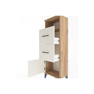 Arges Dolap Tek Raflı 2 Çekmeceli Tek Kapaklı 44x30x134 Çam-aytaşı