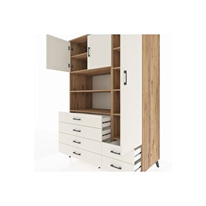 Kronos Dolap 9 Raflı 6 Çekmeceli 3 Kapaklı 132x59x195 Çam-aytaşı/aytaşı