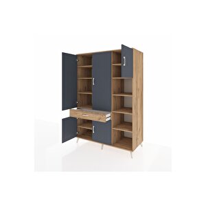 Kronos Dolap 10 Raflı Tek Çekmeceli 5 Kapaklı 132x59x195 Çam-antrasit/çam