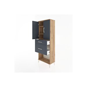 Arges Dolap 3 Raflı 2 Çekmeceli 2 Kapaklı 60x30x163 Çam-antrasit