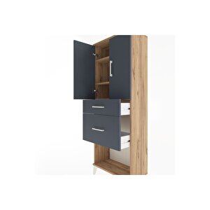 Arges Dolap 3 Raflı 2 Çekmeceli 2 Kapaklı 60x30x163 Çam-antrasit