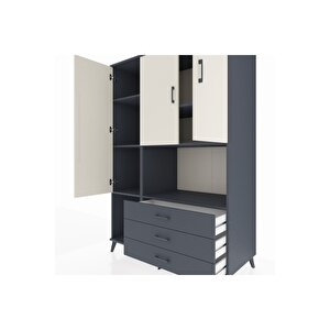 Kronos Dolap 6 Raflı 3 Çekmeceli 3 Kapaklı 132x59x195 Antrasit-aytaşı/antrasit