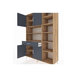 Hyperion Gardrop 10 Raflı Tek Çekmeceli 4 Kapaklı 132x44x195 Çam-antrasit