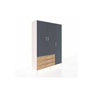 Hyperion Dolap 6 Raflı 3 Çekmeceli Tek Askılı 132x44x195 Aytaşı-antrasit/çam