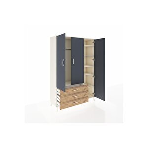 Hyperion Dolap 6 Raflı 3 Çekmeceli Tek Askılı 132x44x195 Aytaşı-antrasit/çam