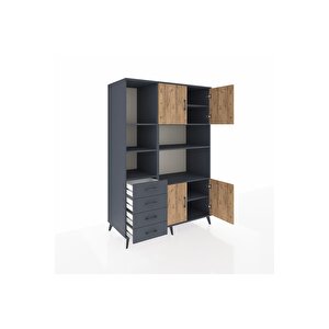 Kronos Dolap 8 Raflı 4 Çekmeceli 4 Kapaklı 132x59x195 Antrasit-çam/antrasit