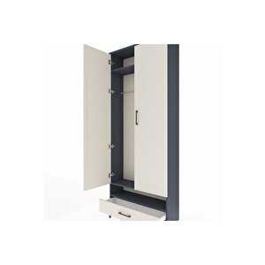 Arges Dolap 2 Raflı Tek Çekmeceli Tek Askılı 88x30x221 Antrasit-aytaşı