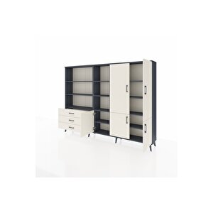 Arges Dolap 11 Raflı 3 Çekmeceli 5 Kapaklı 220x30x163 Antrasit-aytaşı