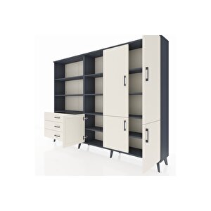 Arges Dolap 11 Raflı 3 Çekmeceli 5 Kapaklı 220x30x163 Antrasit-aytaşı