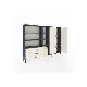 Arges Dolap 11 Raflı 3 Çekmeceli 5 Kapaklı 220x30x163 Antrasit-aytaşı