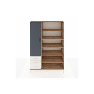 Hyperion Dolap 9 Raflı 3 Çekmeceli 3 Kapaklı 132x44x195 Çam-antrasit/aytaşı