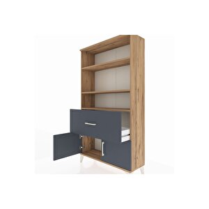 Arges Dolap 3 Raflı Tek Çekmeceli 2 Kapaklı 88x30x163 Çam-antrasit