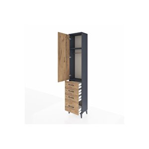 Arges Dolap 2 Raflı 4 Çekmeceli Tek Askılı 44x30x221 Antrasit-çam