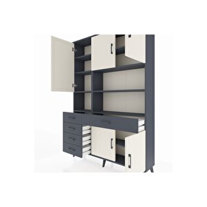 Arges Dolap 9 Raflı 5 Çekmeceli 5 Kapaklı 132x30x195 Antrasit-aytaşı/antrasit