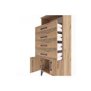 Arges Dolap Tek Raflı 4 Çekmeceli 2 Kapaklı 60x30x134 Çam-çam