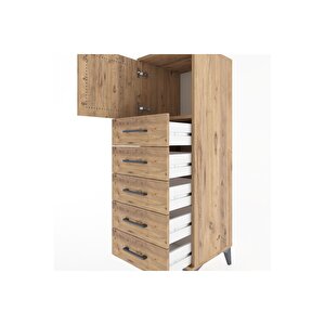 Hyperion Dolap Tek Raflı 5 Çekmeceli Tek Kapaklı 44x44x134 Çam-çam