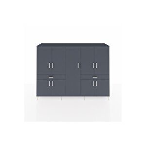 Hyperion Dolap 12 Raflı 2 Çekmeceli 8 Kapaklı 220x44x163 Antrasit-antrasit