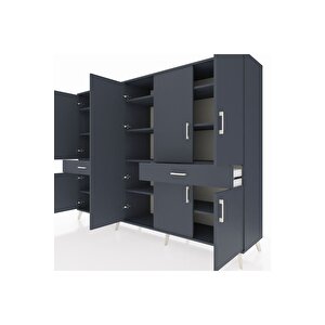 Hyperion Dolap 12 Raflı 2 Çekmeceli 8 Kapaklı 220x44x163 Antrasit-antrasit