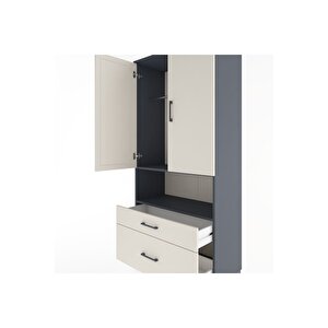 Hyperion Dolap 2 Raflı 2 Çekmeceli Tek Askılı 88x44x195 Antrasit-aytaşı