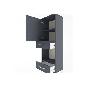 Arges Dolap 3 Raflı 2 Çekmeceli Tek Kapaklı 44x30x134 Antrasit-antrasit