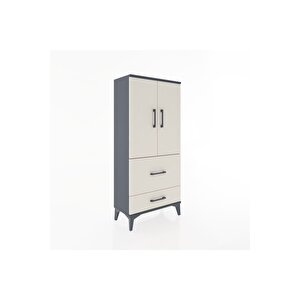 Hyperion Dolap Tek Raflı 2 Çekmeceli 2 Kapaklı 60x44x134 Antrasit-aytaşı