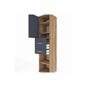 Hyperion Dolap 4 Raflı 2 Çekmeceli Tek Kapaklı 44x44x195 Çam-antrasit