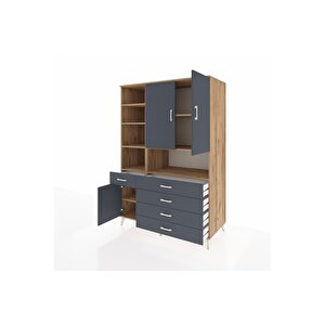 Kronos Dolap 8 Raflı 5 Çekmeceli 3 Kapaklı 132x59x195 Çam-antrasit/antrasit