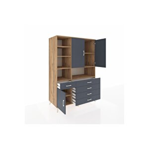 Kronos Dolap 8 Raflı 5 Çekmeceli 3 Kapaklı 132x59x195 Çam-antrasit/antrasit