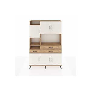 Arges Dolap 9 Raflı 3 Çekmeceli 6 Kapaklı 132x30x195 Çam-aytaşı/çam