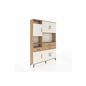 Arges Dolap 9 Raflı 3 Çekmeceli 6 Kapaklı 132x30x195 Çam-aytaşı/çam