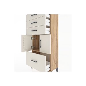 Hyperion Dolap Tek Raflı 4 Çekmeceli 2 Kapaklı 60x44x134 Çam-aytaşı