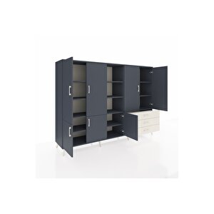 Hyperion Dolap 11 Raflı 3 Çekmeceli 7 Kapaklı 220x44x163 Antrasit-antrasit/aytaşı
