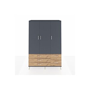 Hyperion Dolap 5 Raflı 5 Çekmeceli Tek Askılı 132x44x195 Antrasit-antrasit/çam