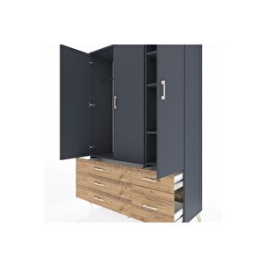 Hyperion Dolap 5 Raflı 5 Çekmeceli Tek Askılı 132x44x195 Antrasit-antrasit/çam