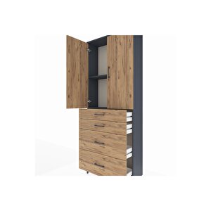 Arges Dolap 2 Raflı 4 Çekmeceli 2 Kapaklı 88x30x221 Antrasit-çam
