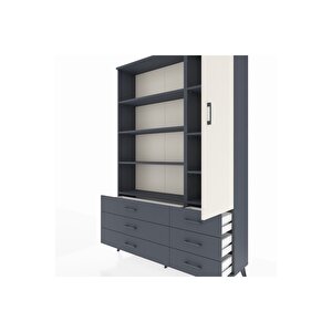 Arges Dolap 8 Raflı 6 Çekmeceli Tek Kapaklı  132x30x195 Antrasit-aytaşı/antrasit