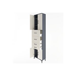 Arges Dolap 3 Raflı 4 Çekmeceli 4 Kapaklı 60x30x243 Antrasit-aytaşı
