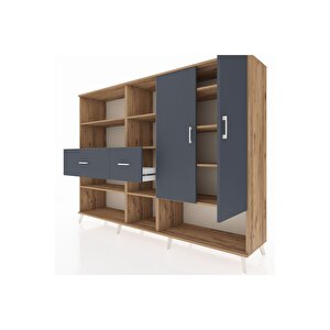 Hyperion Dolap 10 Raflı 2 Çekmeceli 2 Kapaklı 220x44x163 Çam-antrasit