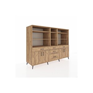 Kronos Dolap 11 Raflı 5 Çekmeceli 4 Kapaklı 220x59x163 Çam-çam