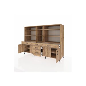 Kronos Dolap 11 Raflı 5 Çekmeceli 4 Kapaklı 220x59x163 Çam-çam