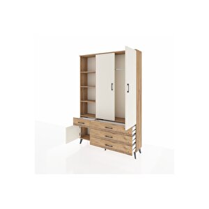 Arges Dolap 5 Raflı 4 Çekmeceli Tek Askılı 132x30x195 Çam-aytaşı/çam