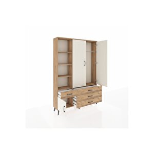 Arges Dolap 5 Raflı 4 Çekmeceli Tek Askılı 132x30x195 Çam-aytaşı/çam