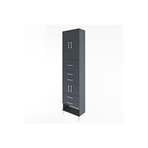 Arges Dolap 3 Raflı 5 Çekmeceli 4 Kapaklı 60x30x243 Antrasit-antrasit