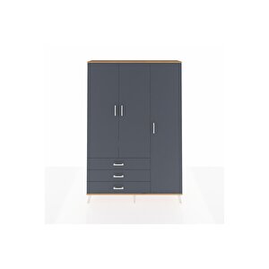 Arges Gardrop 6 Raflı 3 Çekmeceli Tek Askılı 132x30x195 Çam-antrasit