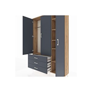 Arges Gardrop 6 Raflı 3 Çekmeceli Tek Askılı 132x30x195 Çam-antrasit