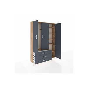 Arges Gardrop 6 Raflı 3 Çekmeceli Tek Askılı 132x30x195 Çam-antrasit