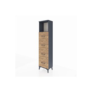 Arges Dolap Tek Raflı 4 Çekmeceli 44x30x182 Antrasit-çam