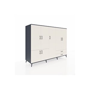 Kronos Dolap 12 Raflı 2 Çekmeceli 7 Kapaklı 220x59x163 Antrasit-aytaşı